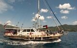 Boats belonging to the Global Sumud Flotilla depart for Gaza from the port of Marmaris, Turkey, May 14, 2026, in an attempt to break the Israeli naval blockade. (AP/Murat Kocabas)