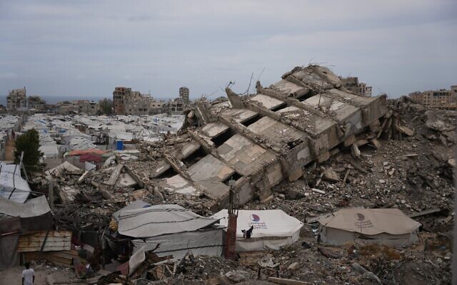 A tent camp for displaced Palestinians stretches among the ruins of buildings destroyed during the Israel-Hamas war, in Gaza City, May 15, 2026. (AP Photo/Abdel Kareem Hana) A tent camp for displaced Palestinians stretches among the ruins of buildings destroyed during the Israel-Hamas war, in Gaza City, May 15, 2026. (AP Photo/Abdel Kareem Hana)