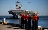 The USS Gerald R. Ford pulls up to Pier 11 at Naval Station Norfolk in Norfolk, Virginia, on May 16, 2026. (Kendall Warner/The Virginian-Pilot via AP)