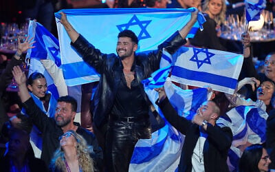 Noam Bettan from Israel, center, reacts as the points are awarded during the Grand Final of the 70th Eurovision Song Contest in Vienna, Austria, May 17, 2026. (AP/Martin Meissner) Noam Bettan from Israel, center, reacts as the points are awarded during the Grand Final of the 70th Eurovision Song Contest in Vienna, Austria, May 17, 2026. (AP/Martin Meissner)