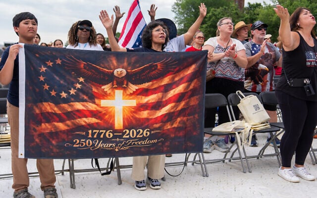 People worship to Christian music at Rededicate 250, a mostly conservative Christian prayer gathering in honor of the United States' 250th anniversary, on the National Mall in Washington, DC, Sunday, May 17, 2026. (AP/Julia Demaree Nikhinson) People worship to Christian music at Rededicate 250, a mostly conservative Christian prayer gathering in honor of the United States' 250th anniversary, on the National Mall in Washington, DC, Sunday, May 17, 2026. (AP/Julia Demaree Nikhinson)