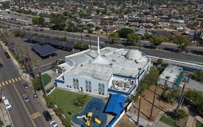 This aerial image shows the Islamic Center of San Diego, on May 19, 2026, in San Diego. (AP Photo/Jae C. Hong)