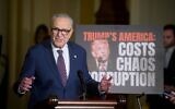 US Senate Minority Leader Chuck Schumer speaks during the Senate Democrat policy luncheon news conference at the Capitol, on May 19, 2026, in Washington. (AP Photo/Rod Lamkey, Jr.)