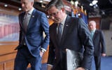 Speaker of the House Mike Johnson, a Louisiana Republican, and House GOP leaders depart a news conference, at the Capitol in Washington, May 20, 2026. (AP Photo/J. Scott Applewhite)