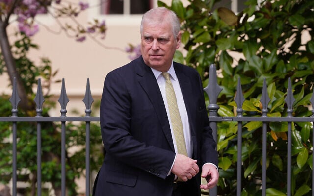 Britain's Andrew Mountbatten-Windsor, formerly known as Prince Andrew, looks round as he leaves after attending the Easter Matins Service at St. George's Chapel, Windsor Castle, England, April 20, 2025. (AP Photo/Kirsty Wigglesworth)