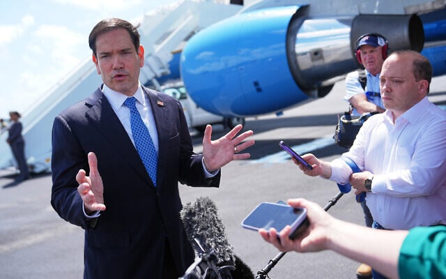 US Secretary of State Marco Rubio speaks to the press before boarding his plane at Homestead Air Reserve Base, May 21, 2026. (AP Photo/Julia Demaree Nikhinson, Pool) US Secretary of State Marco Rubio speaks to the press before boarding his plane at Homestead Air Reserve Base, May 21, 2026. (AP Photo/Julia Demaree Nikhinson, Pool)