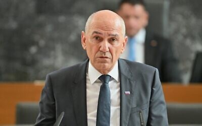 Janez Jansa addressing the Slovenian Parliament during a session in Ljubljana, Slovenia, May 22, 2026, before appointing him as prime minister, ending a political deadlock after tight elections in March. (Igor Kupljenik/AP)
