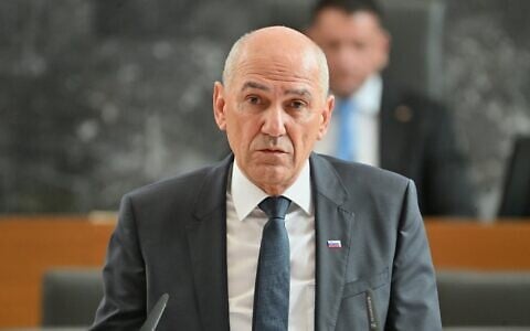 Janez Jansa addressing the Slovenian Parliament during a session in Ljubljana, Slovenia, May 22, 2026, before appointing him as prime minister, ending a political deadlock after tight elections in March. (Igor Kupljenik/AP)