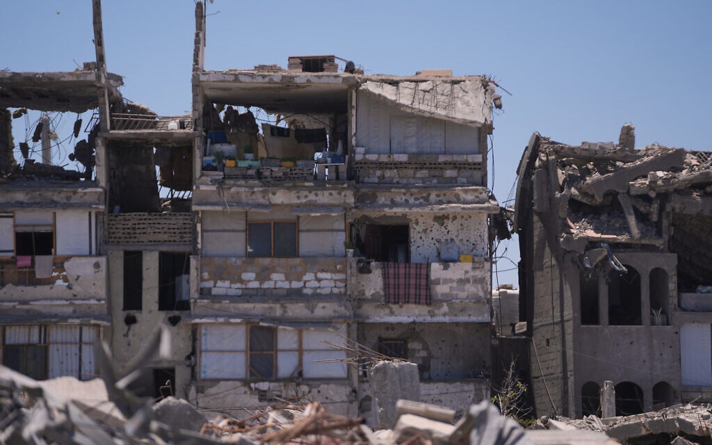 Buildings damaged by Israeli military strikes during the Israel-Hamas war that were turned into shelters are seen in an area in Khan Younis, southern Gaza Strip, May 29, 2026. (AP Photo/Abdel Kareem Hana) Buildings damaged by Israeli military strikes during the Israel-Hamas war that were turned into shelters are seen in an area in Khan Younis, southern Gaza Strip, May 29, 2026. (AP Photo/Abdel Kareem Hana)