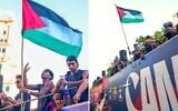FC Barcelona player Lamine Yamal holding a Palestinian flag as he celebrates with his team atop a bus after winning the Spanish La Liga soccer title in Barcelona, Spain, May 11, 2026. (AP Photo)