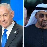 Prime Minister Benjamin Netanyahu (left) gives a statement, May 13, 2026. (Maayan Toaf/GPO); Sheikh Mohammed bin Zayed Al Nahyan, the president of the United Arab Emirates and the ruler of Abu Dhabi, arrives at the Dubai Air Show in Dubai, United Arab Emirates, November 17, 2025. (AP Photo/ Fatima Shbair)