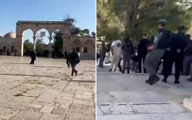 The youths being led away from the Temple Mount by police after attempting to break through, on May 22, 2026. (Screenshots/ X/Yossi Eli) The youths being led away from the Temple Mount by police after attempting to break through, on May 22, 2026. (Screenshots/ X/Yossi Eli)