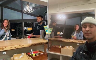 Screenshots from a video of a hotel employee harassing an Israeli couple in California, May 23, 2026. (Social media)