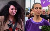 From L to R: Shaylee Atary arrives at a court hearing in Tel Aviv, May 6, 2026; Naama Shahar arrives for an interrogation of the man she recently accused of raping her, at a police station in Tel Aviv, May 6, 2026. (Avshalom Sassoni/Flash90)