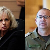 From L to R: Attorney General Gali Baharav-Miara, at the Knesset, in Jerusalem, September 30, 2025. (Oren Ben Hakoon/Flash90); Incoming Mossad head Maj. Gen. Roman Gofman arrives at the Knesset, in Jerusalem on February 5, 2026. (Yonatan Sindel/Flash90)