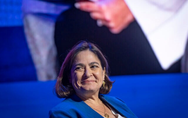 Caroline Glick, international affairs adviser to Prime Minister Benjamin Netanyahu, attends the FOZ Ambassadors Summit in Jerusalem, December 7, 2025. (Yonatan Sindel/Flash90)