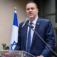 Culture and Sports Minister Miki Zohar at the opening of the Israeli Cartoon Museum in the city of Holon, central Israel, February 10, 2026. (Avshalom Sassoni/Flash90)