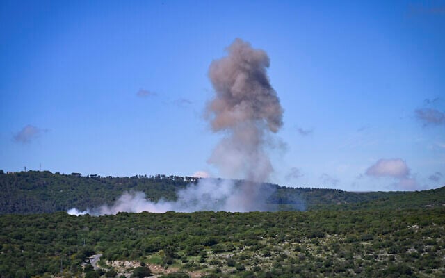 Smoke billows from the scene of an explosion in southern Lebanon, as seen from the border community of Granot HaGalil in northern Israel, May 1, 2026. (Michael Giladi/Flash90) Smoke billows from the scene of an explosion in southern Lebanon, as seen from the border community of Granot HaGalil in northern Israel, May 1, 2026. (Michael Giladi/Flash90)