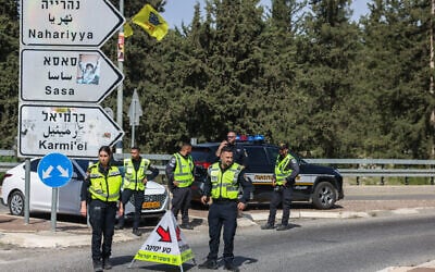 Police officers guard a checkpoint near Meron, northern Israel, after the Lag B'Omer celebrations were canceled and the area was declared a closed military zone, May 3, 2026. (David Cohen/Flash90) Police officers guard a checkpoint near Meron, northern Israel, after the Lag B'Omer celebrations were canceled and the area was declared a closed military zone, May 3, 2026. (David Cohen/Flash90)