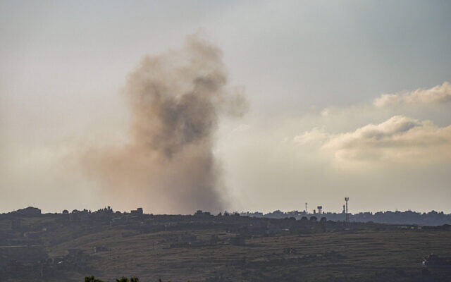 Smoke rises from southern Lebanon during an Israeli military operation, May 6, 2026. (Ayal Margolin/Flash90)