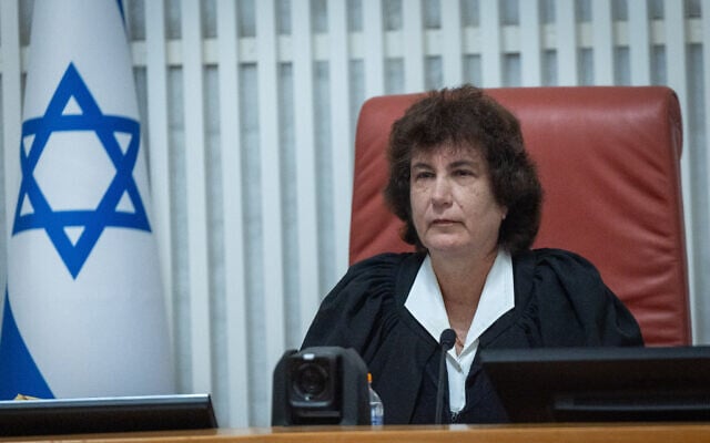 Supreme Court Justice Daphne Barak-Erez at a court hearing on the State Comptroller’s probe of the October 7, 2023 invasion and massacres, May 10, 2026. (Yonatan Sindel/Flash90)