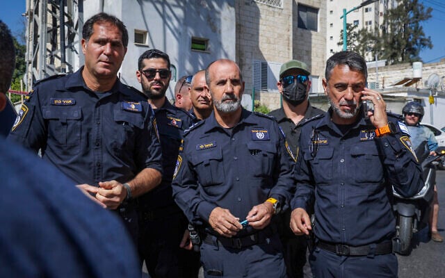 Police chief Danny Levy at the scene of a shooting incident in Ramle, central Israel on May 11, 2026. One woman was killed and several others were injured. (Yossi Aloni/Flash90)