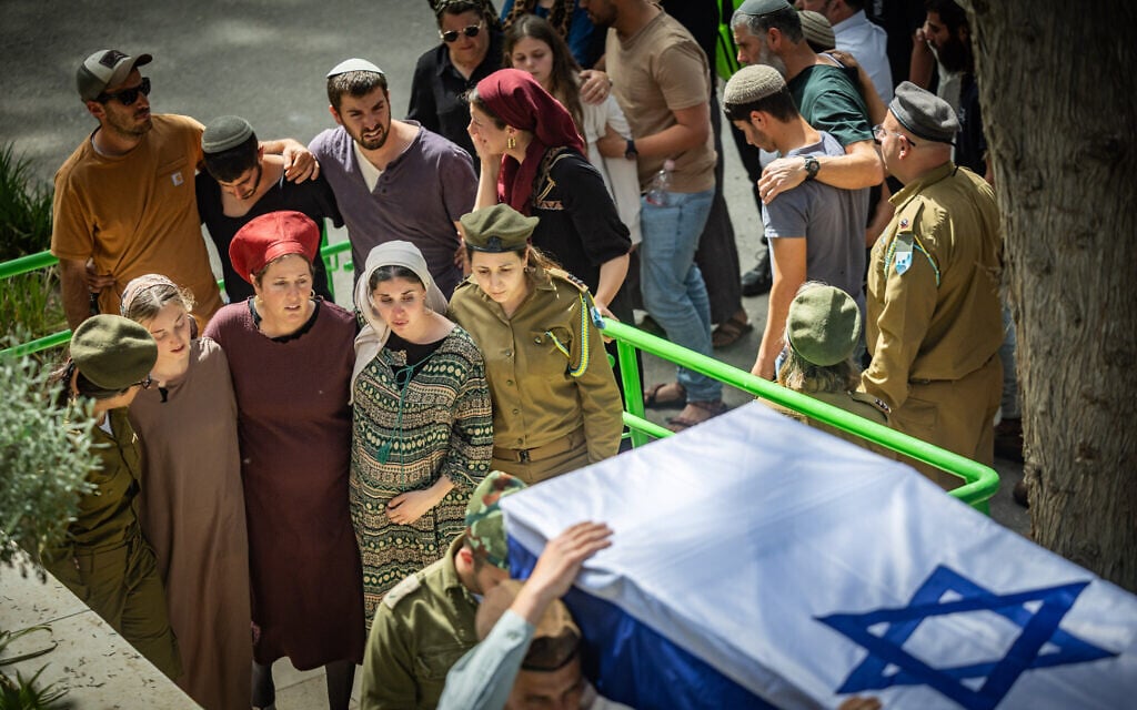 Family and friends of Capt. Maoz Israel Recanati attend his funeral at the Mount Herzl Military Cemetery in Jerusalem on May 17, 2026 (Yonatan Sindel/Flash90) Family and friends of Capt. Maoz Israel Recanati attend his funeral at the Mount Herzl Military Cemetery in Jerusalem on May 17, 2026 (Yonatan Sindel/Flash90)