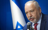 Yisrael Beytenu party chairman MK Avigdor Lieberman leads a faction meeting at the Knesset in Jerusalem, on May 18, 2026. (Chaim Goldberg/Flash90)
