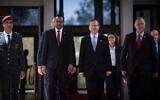 President Isaac Herzog (center right) with Somaliland’s first ambassador to Israel, Dr. Mohamed Hagi (center left), during a ceremony at the President’s Residence in Jerusalem, May 18, 2026. (Yonatan Sindel/Flash90)