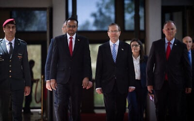 President Isaac Herzog (center right) with Somaliland’s first ambassador to Israel, Dr. Mohamed Hagi (center left), during a ceremony at the President’s Residence in Jerusalem, May 18, 2026. (Yonatan Sindel/Flash90) President Isaac Herzog (center right) with Somaliland’s first ambassador to Israel, Dr. Mohamed Hagi (center left), during a ceremony at the President’s Residence in Jerusalem, May 18, 2026. (Yonatan Sindel/Flash90)