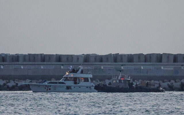 A Gaza-bound activist flotilla ship intercepted by the Israeli Navy in international waters is escorted toward Ashdod, in southern Israel, May 19, 2026 (Jamal Awad/Flash90) A Gaza-bound activist flotilla ship intercepted by the Israeli Navy in international waters is escorted toward Ashdod, in southern Israel, May 19, 2026 (Jamal Awad/Flash90)