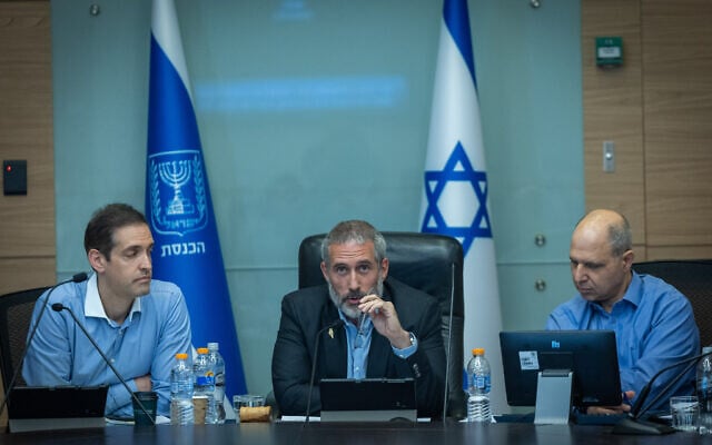 Finance Committee chair MK Hanoch Milwidsky leads a Finance committee meeting at the Knesset in Jerusalem, May 19, 2026. (Yonatan Sindel/Flash90)