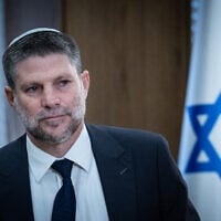 Finance Minister Bezalel Smotrich holds a press conference at the Finance Ministry in Jerusalem, May 19, 2026. (Yonatan Sindel/Flash90)