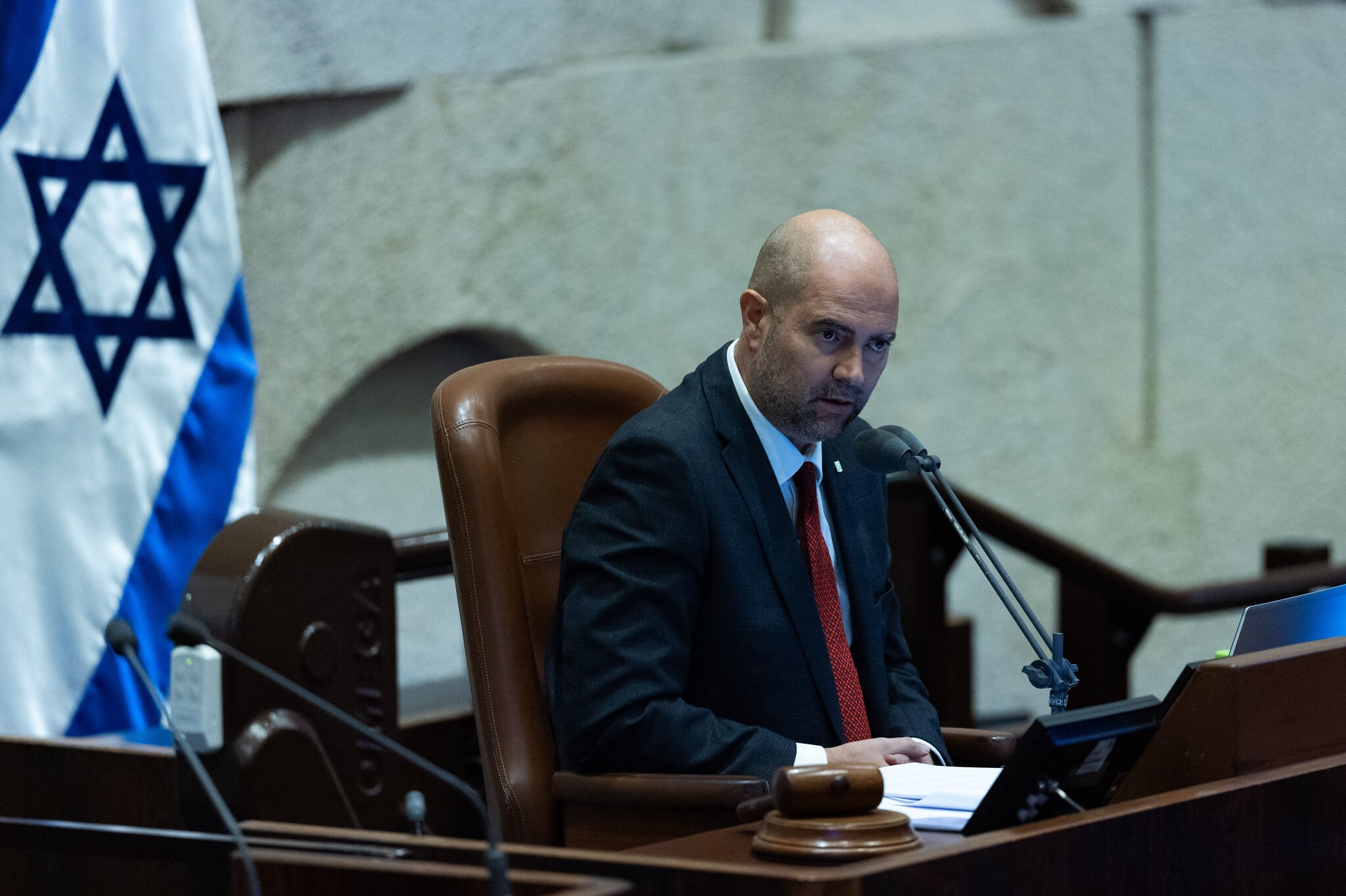 Knesset Speaker Amir Ohana during a preliminary vote to dissolve the Knesset