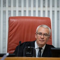 Supreme Court Justice Ofer Grosskopf presides over a hearing regarding Justice Minister Yariv Levin's refusal to convene the Judicial Selection Committee, May 24, 2026. (Noam Revkin Fenton/Flash90)