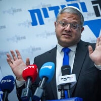 National Security Minister Itamar Ben Gvir leads a faction meeting of his Otzma Yehudit party at the Knesset in Jerusalem on May 25, 2026. (Yonatan Sindel/Flash90)