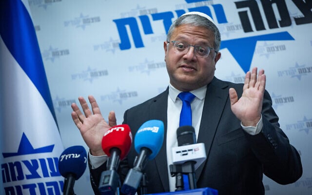 National Security Minister Itamar Ben Gvir leads a faction meeting of his Otzma Yehudit party at the Knesset in Jerusalem on May 25, 2026. (Yonatan Sindel/Flash90)