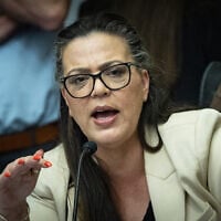 MK Galit Distel Atbaryan leads the Special Committee for the Communications Law at the Knesset, May 25, 2026. (Yonatan Sindel/Flash90)