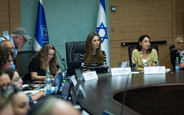 Committee Chairman Meirav Cohen leads a Knesset Committee on the Status of Women meeting at the Knesset in Jerusalem, May 26, 2026. 
(Yonatan Sindel/Flash90)