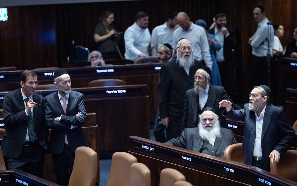Coalition lawmakers at a plenum session at the Knesset in Jerusalem, May 27, 2026 (Yonatan Sindel/Flash90)