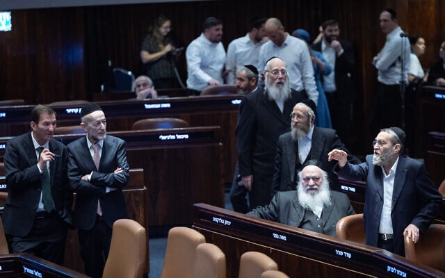 Coalition lawmakers at a plenum session at the Knesset in Jerusalem, May 27, 2026 (Yonatan Sindel/Flash90)