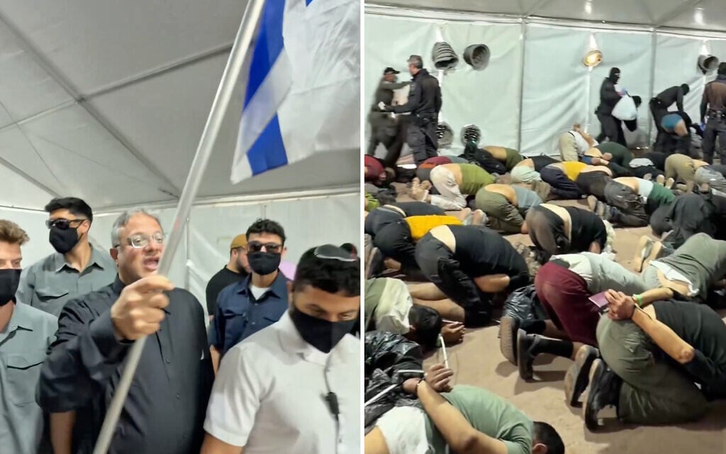 National Security Minister Itamar Ben Gvir taunts detained flotilla activists at Ashdod Port on May 20, 2026. (Screenshot/Ben Gvir's X account)