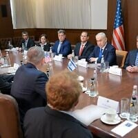 Prime Minister Benjamin Netanyahu and his team meet the Board of Peace pointman for Gaza Nickolay Mladenov, US Ambassador Mike Huckabee and others in Jerusalem, May 5, 2026. (Prime Minister's Office)