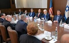Prime Minister Benjamin Netanyahu and his team meet the Board of Peace pointman for Gaza Nickolay Mladenov, US Ambassador Mike Huckabee and others in Jerusalem, May 5, 2026. (Prime Minister's Office)