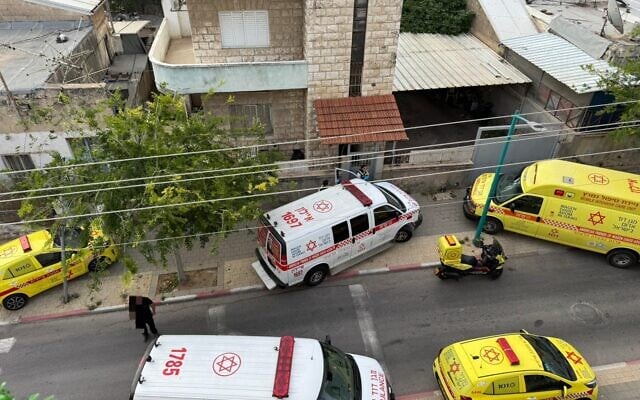 The scene of a shooting in the central city of Ramle, May 11, 2026. (Magen David Adom) The scene of a shooting in the central city of Ramle, May 11, 2026. (Magen David Adom)