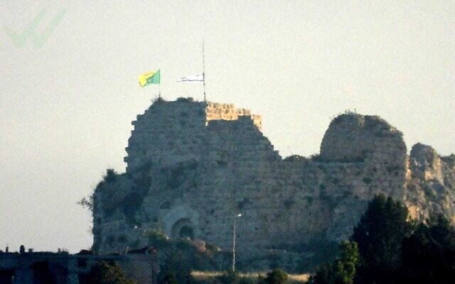 The Israeli and Golani Brigade flags are seen over the Beaufort Castle in southern Lebanon, in a photo published by Defense Minister Israel Katz on May 31, 2026 (Courtesy)
