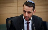 Likud MK Ariel Kallner addresses the Knesset Constitution, Law and Justice Committee, May 13, 2026. (Noam Moskowitz/Office of the Knesset Spokesperson)