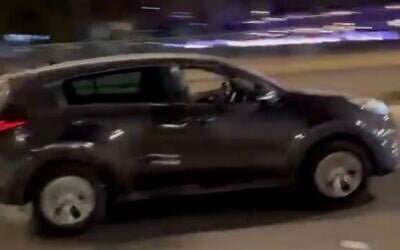 Screen capture from video of a car from which airsoft shots were allegedly fired at anti-government protesters in Beersheba, May 2, 2026. (X/used in accordance with Clause 27a of the Copyright Law)