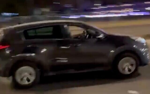 Screen capture from video of a car from which airsoft shots were allegedly fired at anti-government protesters in Beersheba, May 2, 2026. (X/used in accordance with Clause 27a of the Copyright Law) Screen capture from video of a car from which airsoft shots were allegedly fired at anti-government protesters in Beersheba, May 2, 2026. (X/used in accordance with Clause 27a of the Copyright Law)