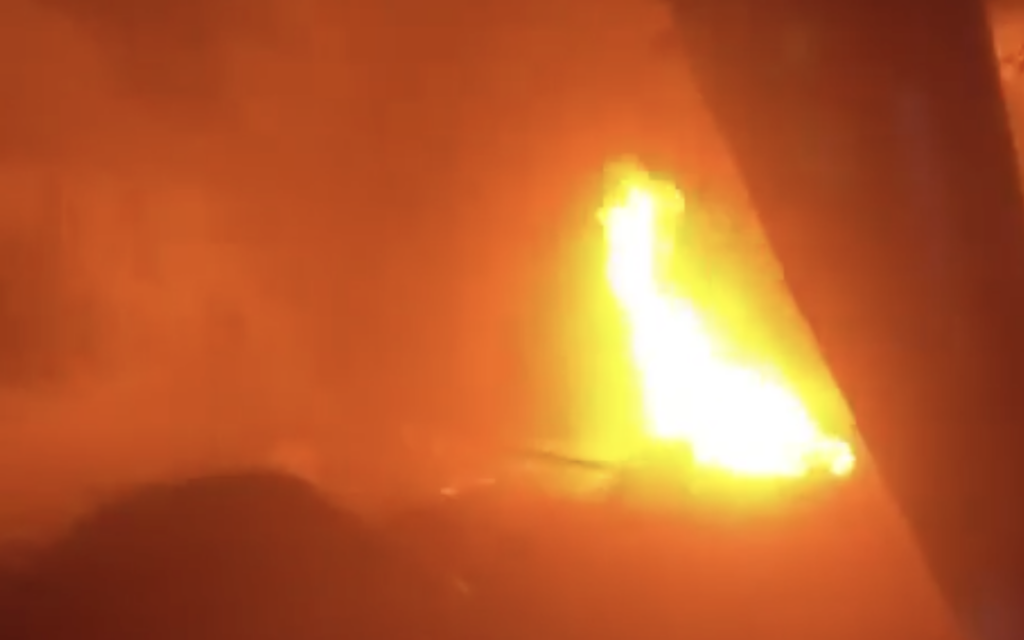 A fire burns at the site of an Israeli airstrike in Beirut, which Israel says targeted the chief of Hezbollah's Radwan Force, on May 6, 2026. (Screenshot: X, used in accordance with Clause 27a of the Copyright Law)